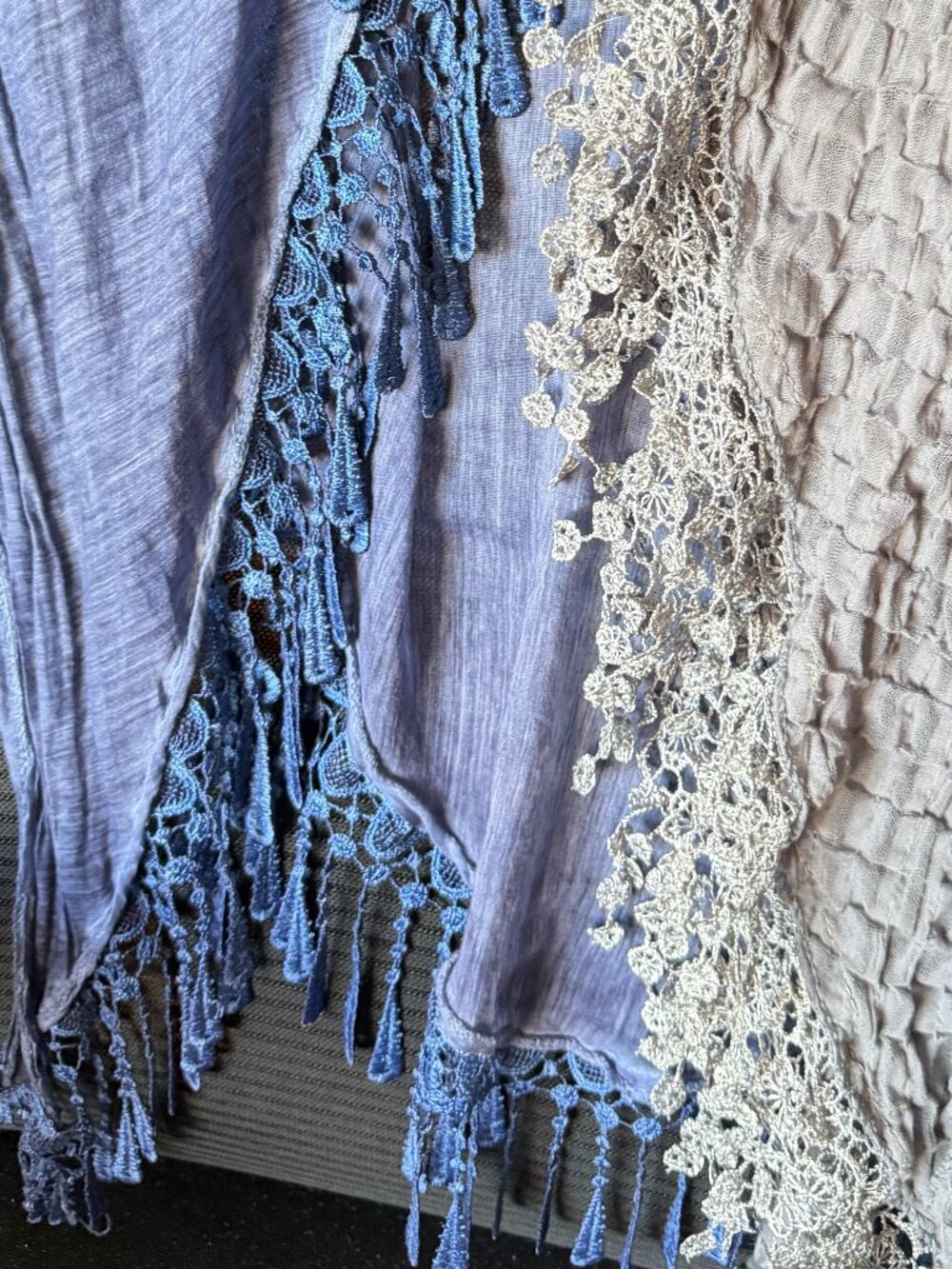 Two NEW Triangle Scarves wtith Lace and Fringe From Italy